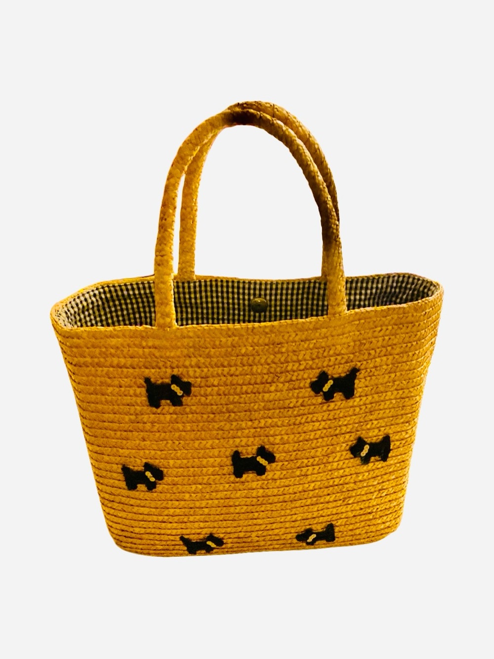 Capelli of New York Yellow Woven Tote with Scottie Dog Accents